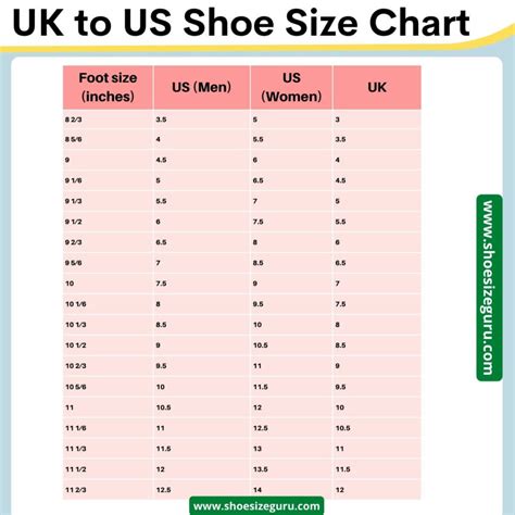 shoe size chart uk us.